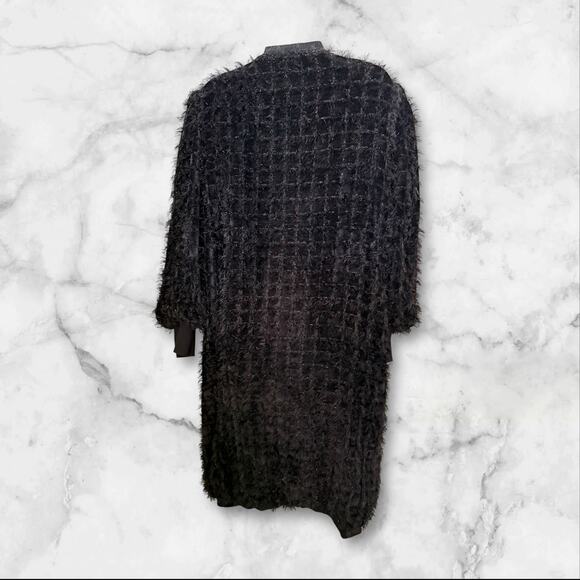 Sophie So & Colour House Black Textured Longline Coat with Pockets - Picture 5 of 12